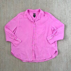 Gap Linen Relaxed Long Sleeve Button Up Pink Blouse Top L